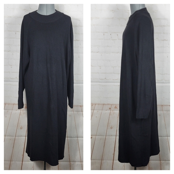 Free People Beach Mock Neck Long Sleeve Knit Midi Dress in Black Small - Picture 2 of 9